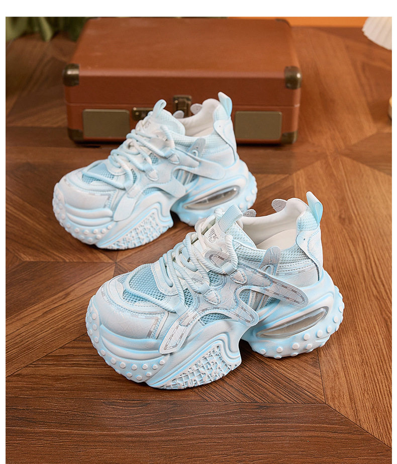 Giày sneaker nữ đế dày chunky lưới thoáng khí tăng chiều cao — Xanh dương, Trắng, Xám bạc, Xanh neon chi tiết 25