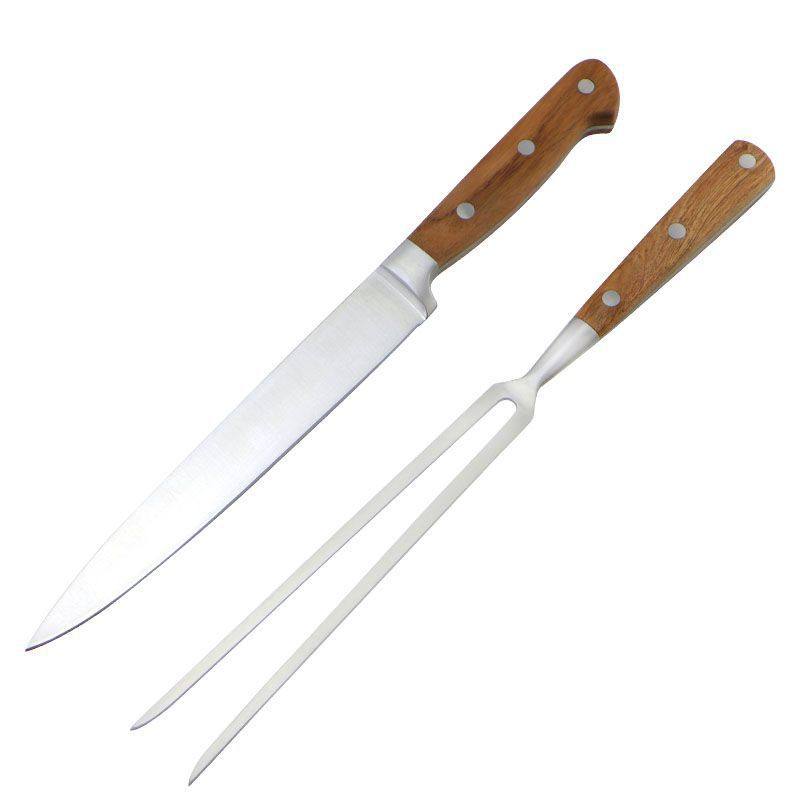 Rosewood Handle Stainless Steel Barbecue Knife and Fork 2-Piece Set Outdoor Steak Grilled Sheep Set Tool