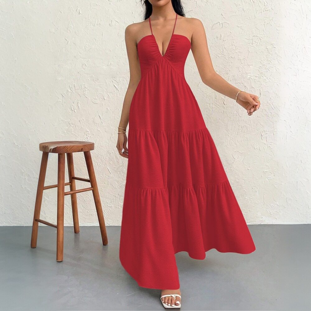 Elegant Womens Beach Maxi Dress Sexy Spaghetti Straps Lightweight Fabric Summer Style Wholesale Available