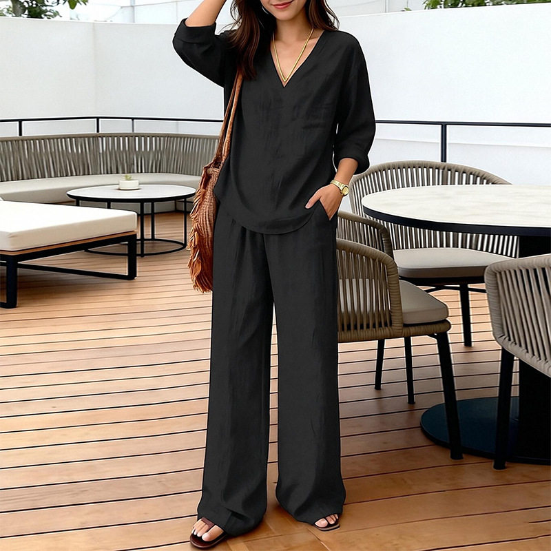 Womens Spring Wide Leg Pants Set Casual Loose Fit Solid Color Perfect for Everyday Wear Wholesale Available