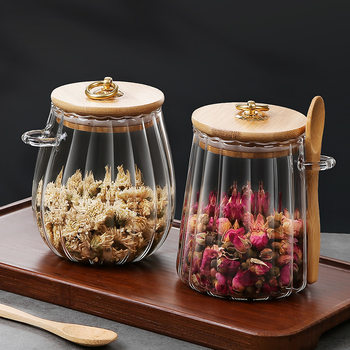 High Borosilicate Glass with Lid and Spoon Storage Storage Jar Household Transparent Glass Kitchen Grain Sealed Jar