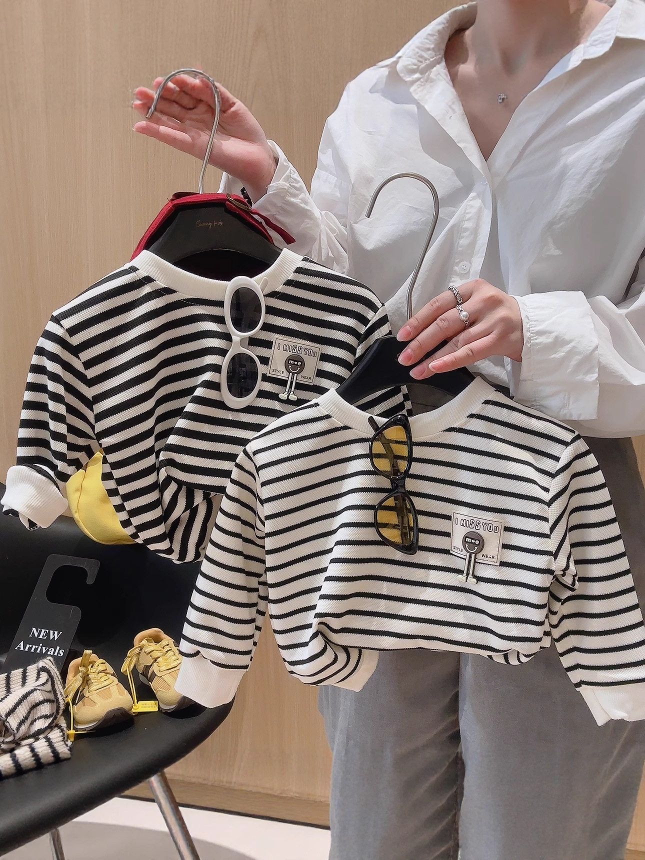 Children's Striped Hoodie, New Autumn Collection, Boys' Long-Sleeve Undershirt, Girls' Outerwear Two-Piece Set