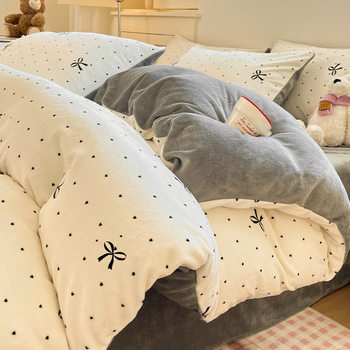 Winter Milk Velvet Four-Piece Set, Class a Thickeneded Coral Velvet Bed Bed Sheets Quilt Cover Nantong Fleece-Lined Bedding Flannel