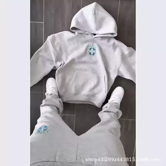 New Autumn and Winter Trendy Brand Fashion Printed Pullover Long-sleeved Hooded Sweatshirt suit Men's Casual All-match Coat Trendy