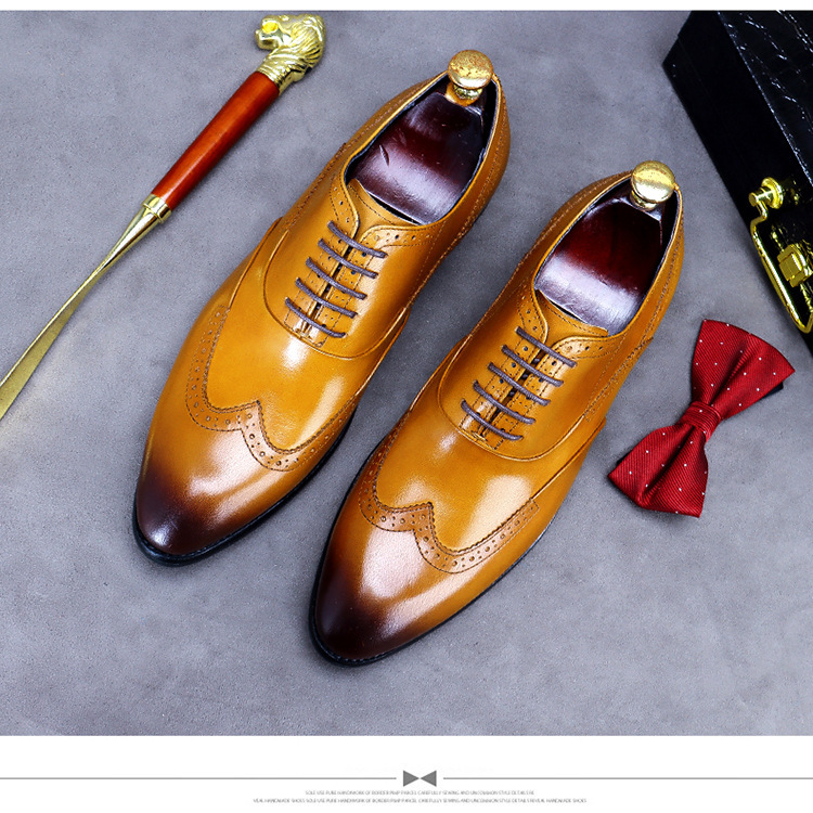 Giày da nam derby mũi tròn chạm khắc brogue cổ thấp buộc dây — Màu nâu, Màu đen, Màu đỏ rượu, Màu cà phê