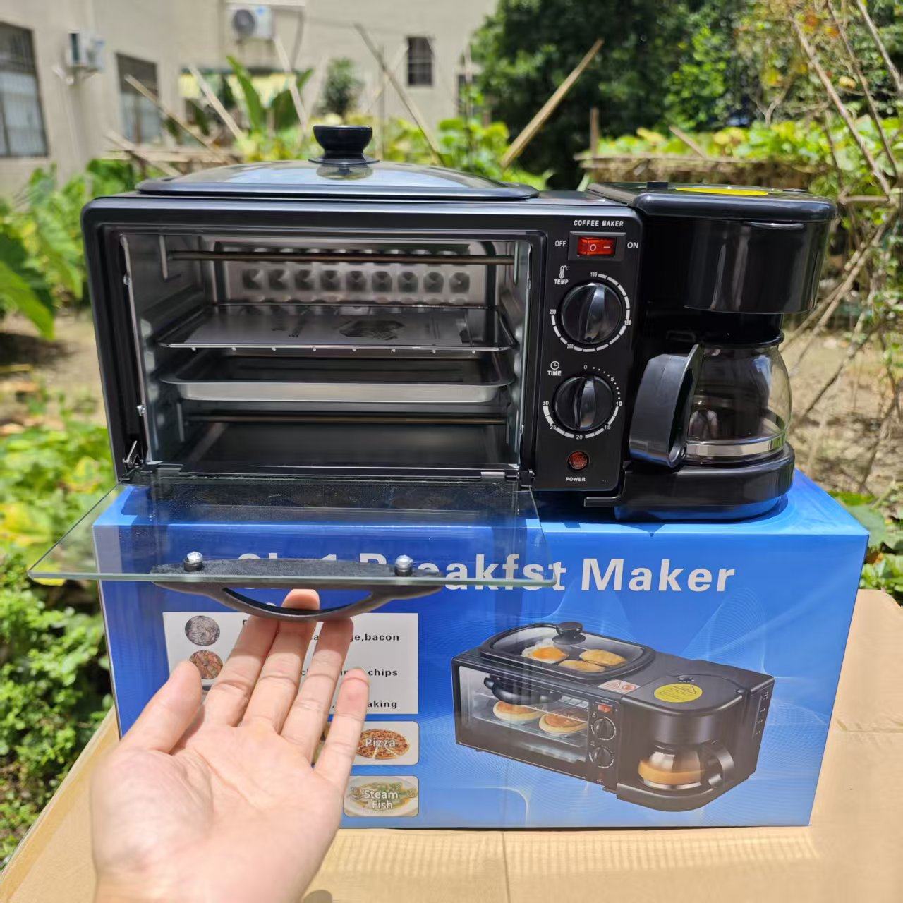 Cross-Border Export Multifunctional Three-In-One Breakfast Machine Coffee Machine Bread Machine Timed Baking Electric Oven Sandwich Machine