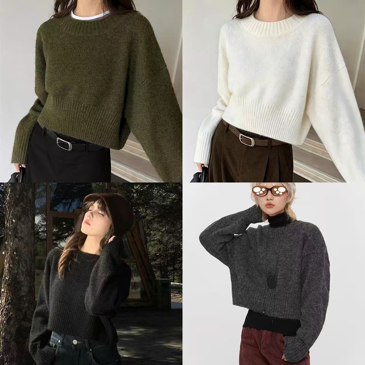 เสื้อสเวตเตอร์ถักคอกลม ทรงหลวม นำเข้าจากต่างประเทศ รุ่นใหม่สำหรับฤดูใบไม้ร่วงและฤดูหนาวปี 2026 เสื้อสวมหัวสีพื้นเรียบง่าย เสื้อตัวสั้นสำหรับผู้หญิง