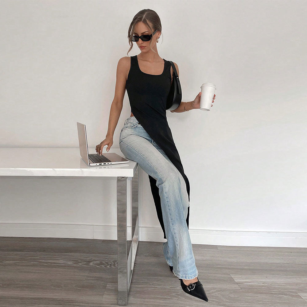 Long Womens T Shirt Slim Fit U Neck Unique Design Spring Summer Fashion Wholesale Available