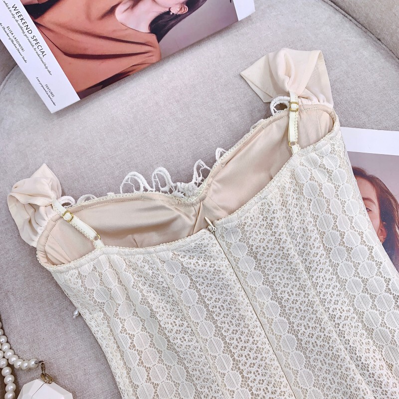 Đầm dây ôm body phối ren gợi cảm dáng cá tính — Màu trắng kiểu ngắn, Màu trắng dáng dài