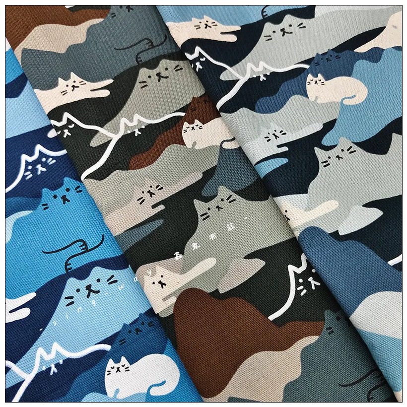 Taiwan Thick Cotton Camouflage Style Abstract Cat Print Fabric Handmade Gold Bag Fabric Pure Cotton Imitation Cotton and Linen