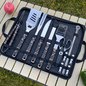 Manufacturer's New Hot-Selling Outdoor Camping Barbecue Tool Set Stainless Steel Grill Bbq Fork and Spatula Clip Combination Cloth Bag
