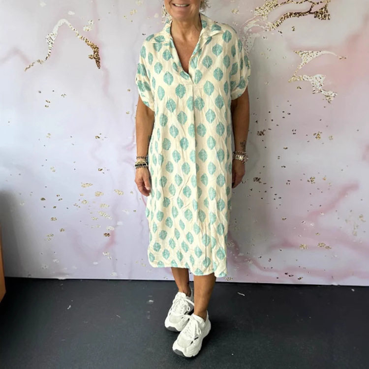 Summer Floral Print V Neck Short Sleeve Dress Loose Fit Trendy Design Womens Fashion Perfect for Casual Outings