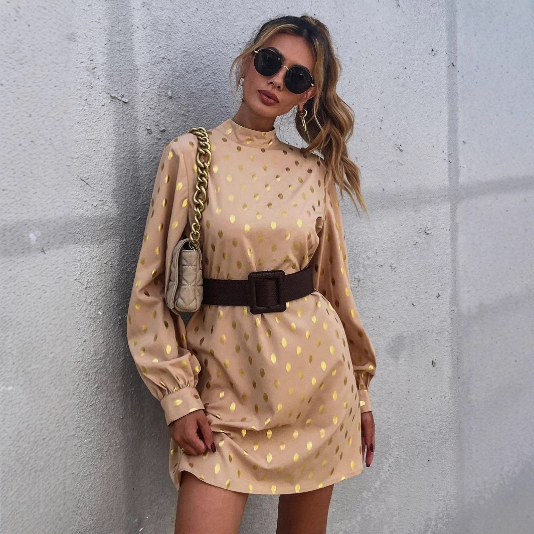Elegant Polka Dot Long Sleeve Dress Womens Fashion European and American Style Chic Design Perfect for Parties and