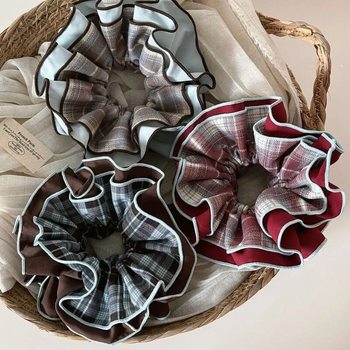 Korean-Style Plaid Small Waist Hair Tie with a High-End Feel, Four-Layer Oversized Bun Hair Rope, Versatile British Hair Accessory Headband