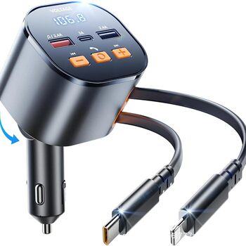 Dianyi Pd Car Bluetooth Mp3 Player Lossless Bluetooth Call Multi-Function Car Charger 75W Fast Charging Retractable Cable