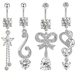 Stainless Steel Navel Nail Flower Zircon Tassel Navel Ring Light Luxury Women's Belly Button Piercing Jewelry