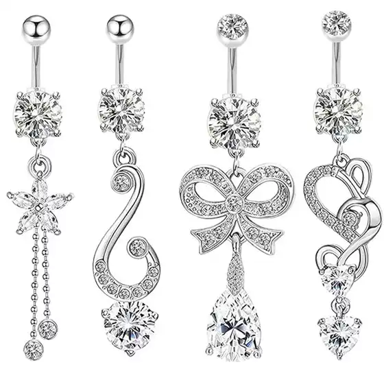 Stainless Steel Navel Nail Flower Zircon Tassel Navel Ring Light Luxury Women's Belly Button Piercing Jewelry
