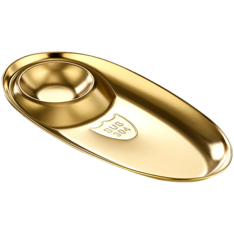 Cross-border 304 Stainless Steel Snack Plate French Fries Oval Plate Simple Dip Tray Western Food Dumpling Seasoning Sub-mother Plate