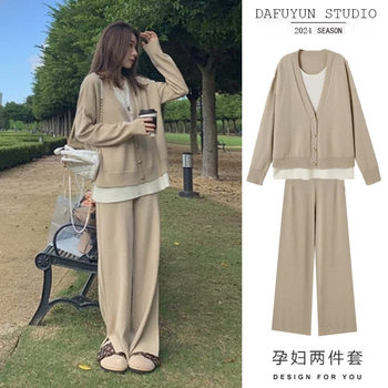 belly pants in stock pregnant women spring and autumn clothing suit 2024 autumn new knitted sweater autumn and winter two-piece set