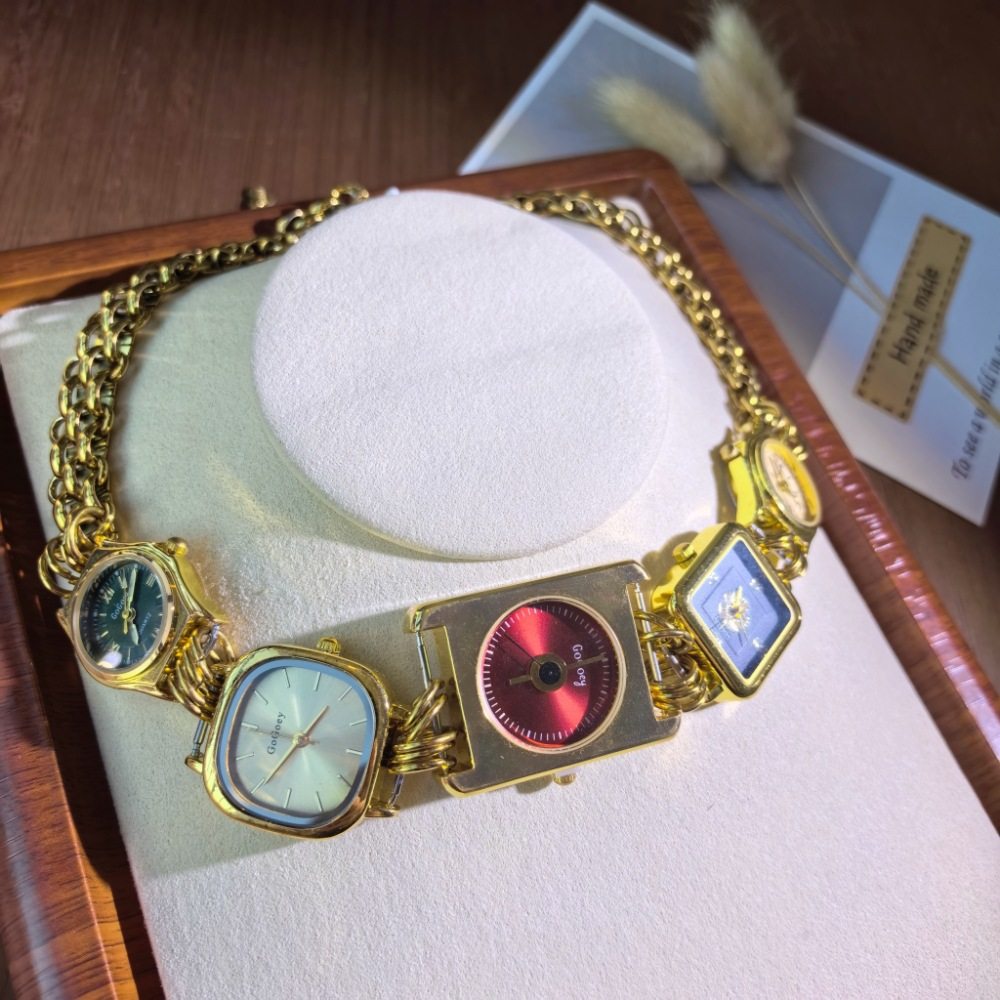 Personalized Original Niche Design Literary Retro Multi-Dial Pendant Necklace Quartz Watch Bracelet Stainless Steel Necklace Watch