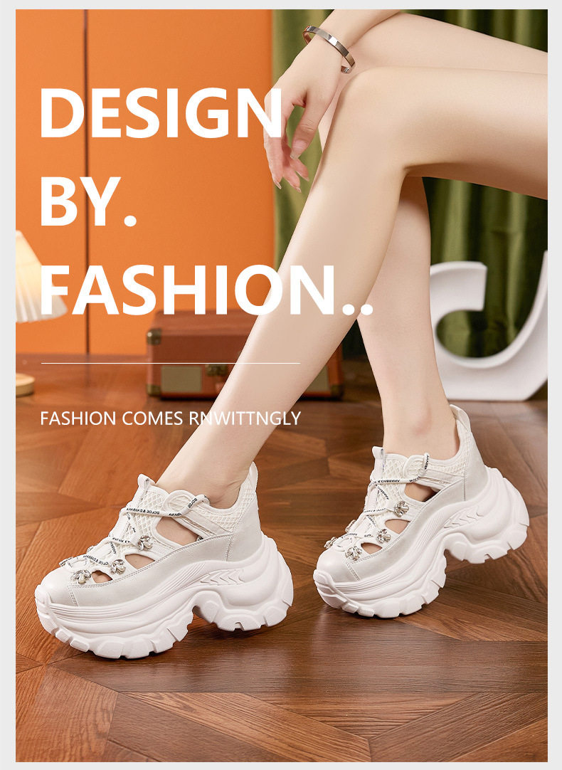 Giày sneaker nữ đế dày chunky phong cách thể thao đa năng, gót 8 cm — Xám, Trắng chi tiết 10