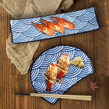 Sanchuang melamine resin imitation porcelain Japanese sushi plate Japanese tableware large rectangular barbecue plate