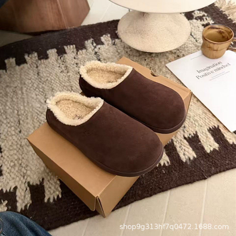 Iug Sanpo Little Potato Sheepskin Integrated Half Slippers Snow Boots Women's Cotton Winter Curly Potato Women's Slippers