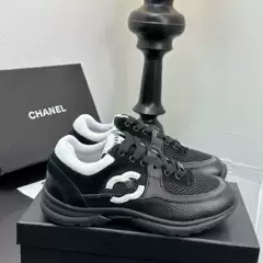 2025 New Style Chanel Sneakers, Genuine Leather, Thick-Soled, Casual, Breathable Mesh, Chunky Dad Shoes, Retro Panda Shoes