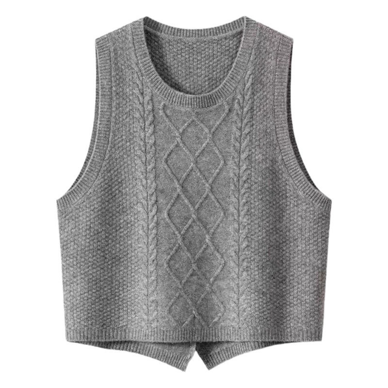 Pure wool knitted vest autumn and winter new women's fashion loose round neck sleeveless waistcoat short twist top