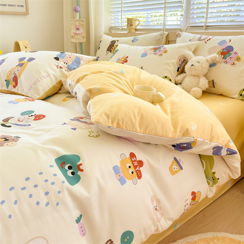 New maternal and infant grade 100 cotton small fresh four-piece cartoon cotton student dormitory three-piece bed hat wholesale