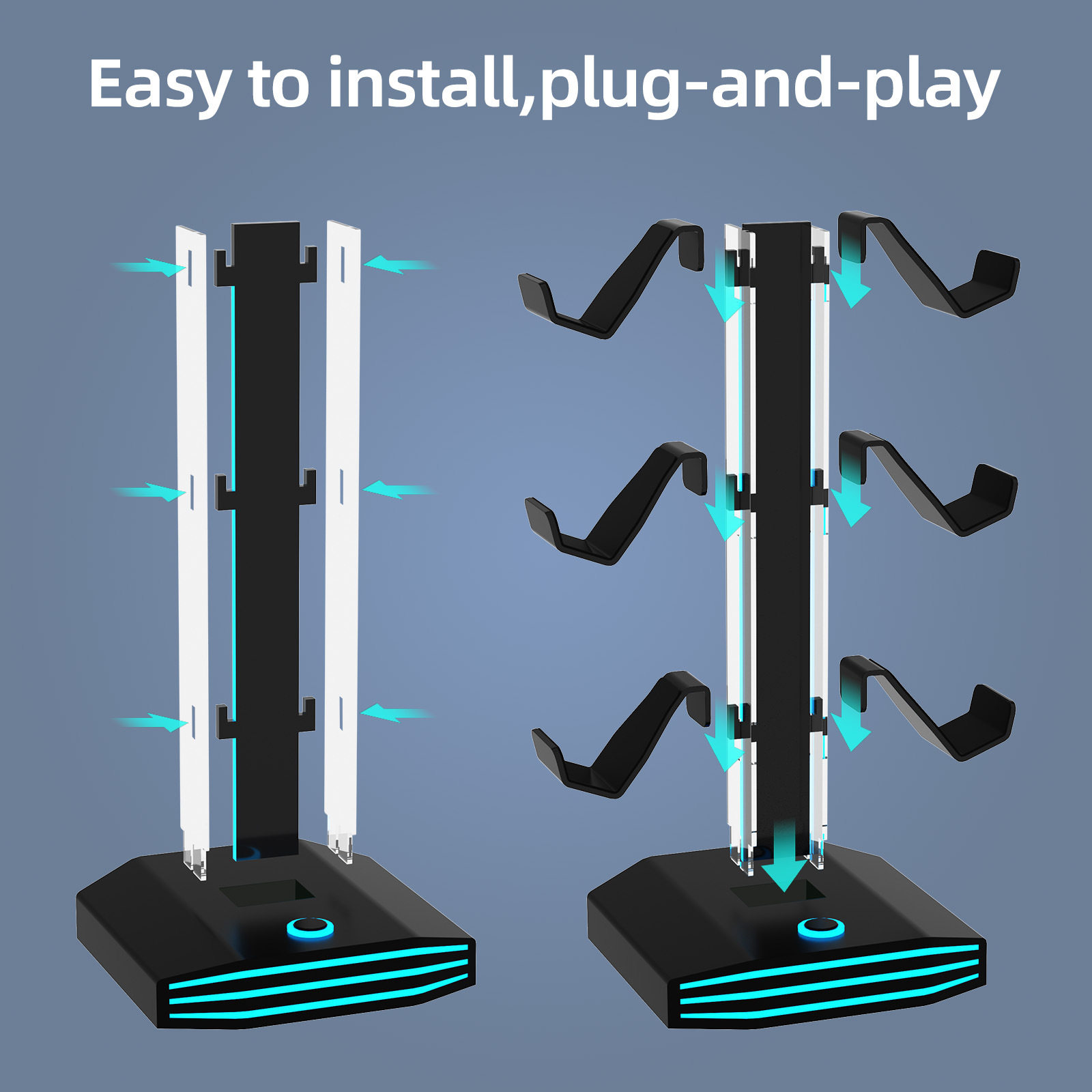 Cross-Border New Product Headphone Handle Storage Bracket USB Docking Station Table Setup Artifact E-Sports Atmosphere Layout Acrylic