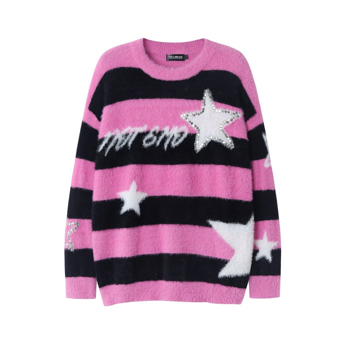 Áo Sweater Dệt Kim Sọc Ngang Đính Đá Hình Ngôi Sao Phong Cách Mỹ Màu Hồng, Đen, Xám, Xanh...