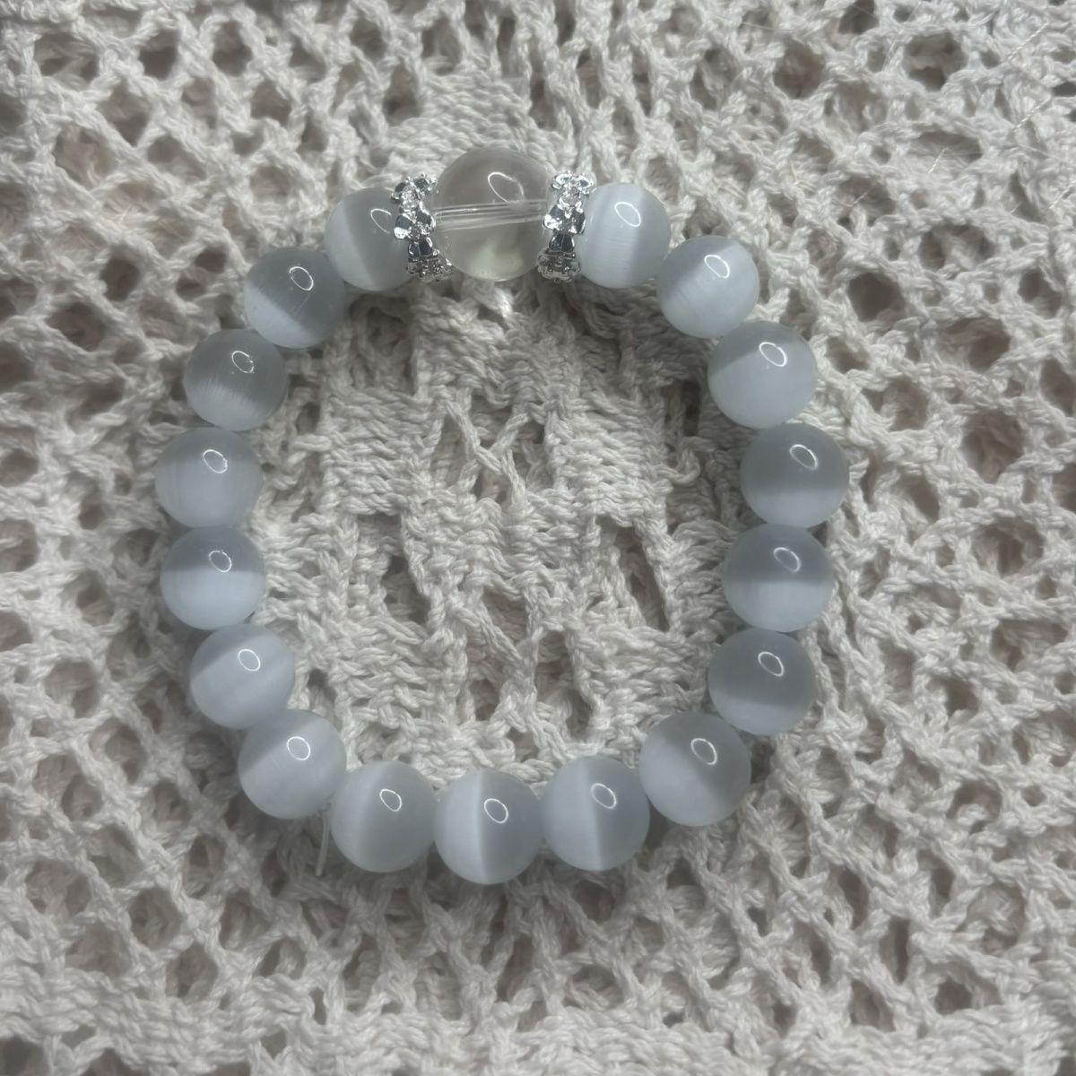 Sri Lanka Natural White Moonlight Bracelet Girl's Creamy Blue White Cat's Eye Crystal Bracelet Lychee Single Circle