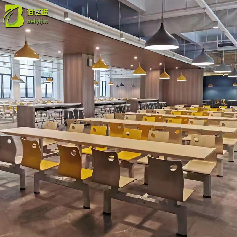 简约组合食堂餐桌椅 奶茶店学校员工吃饭四人位连体食堂餐桌椅
