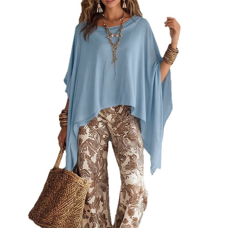 Womens Spring Batwing Sleeve Top Casual Loose Fit Solid Color Perfect for Everyday Wear Wholesale Available