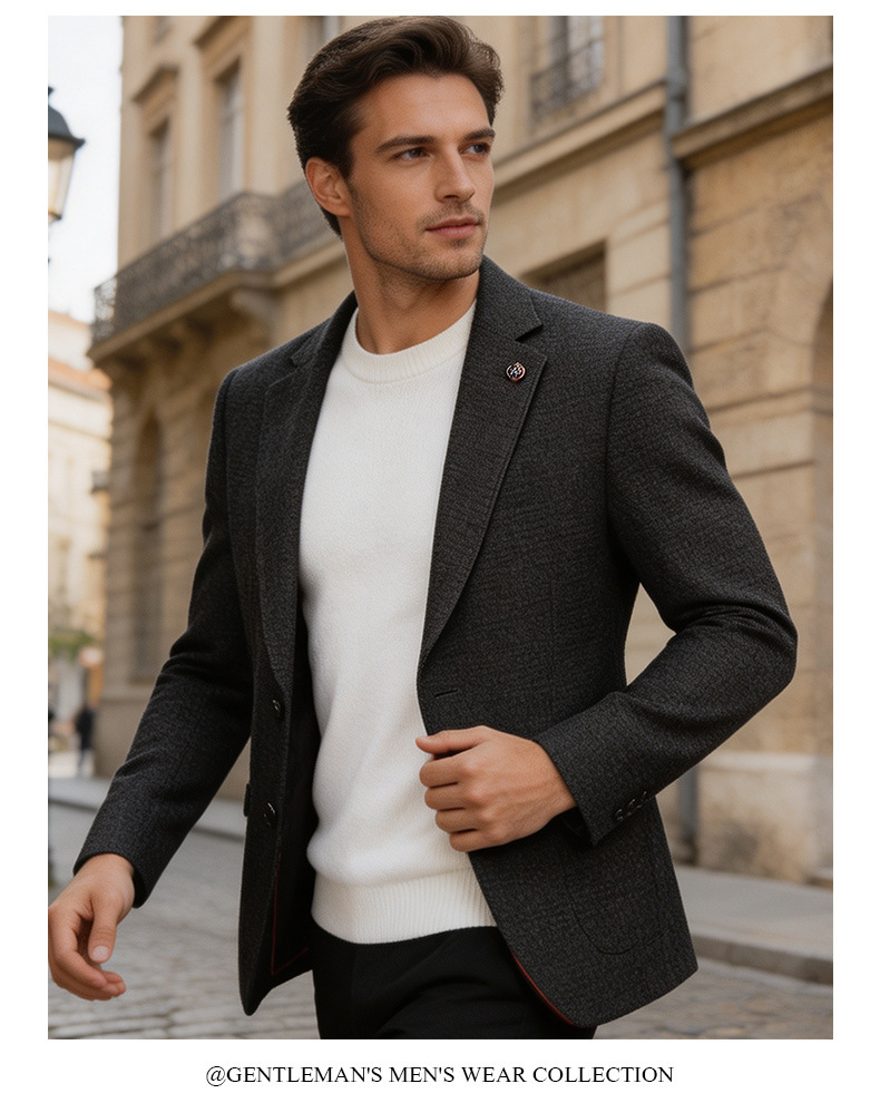 Áo blazer nam dệt kim dày dặn dáng ôm chống nhăn phong cách công sở — Màu xanh lam, màu xám