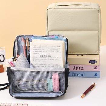Student Pencil Bag, Cosmetic Bag, Large-Capacity Stationery Bag, Travel Storage Bag, Large Opening Vertical Office Desk Organizer Bag