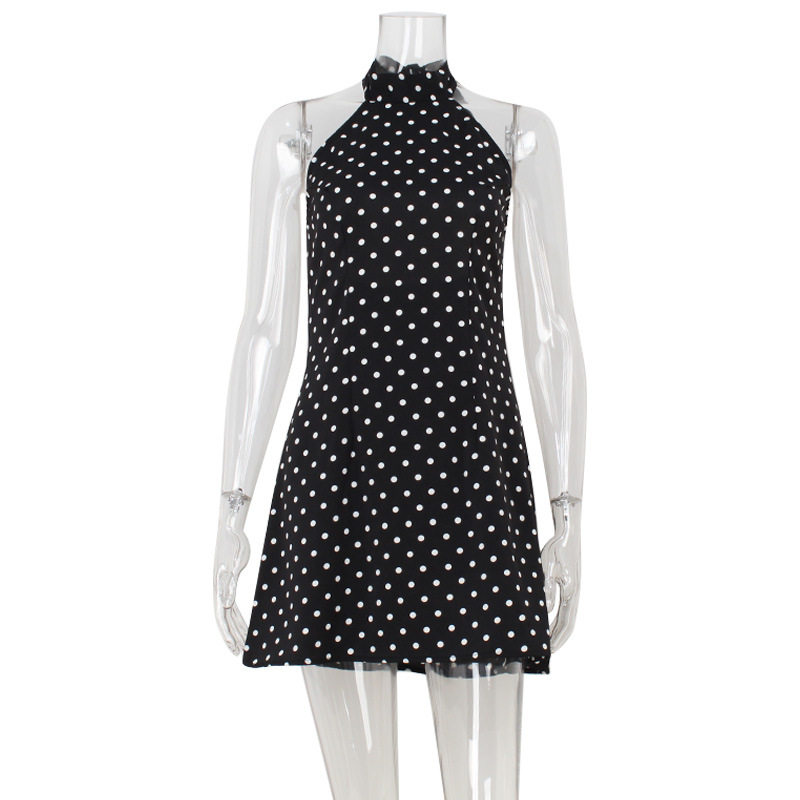 French Style Backless A Line Dress Polka Dot Print Slim Fit Elegant Design Perfect for Parties and Special Occasions