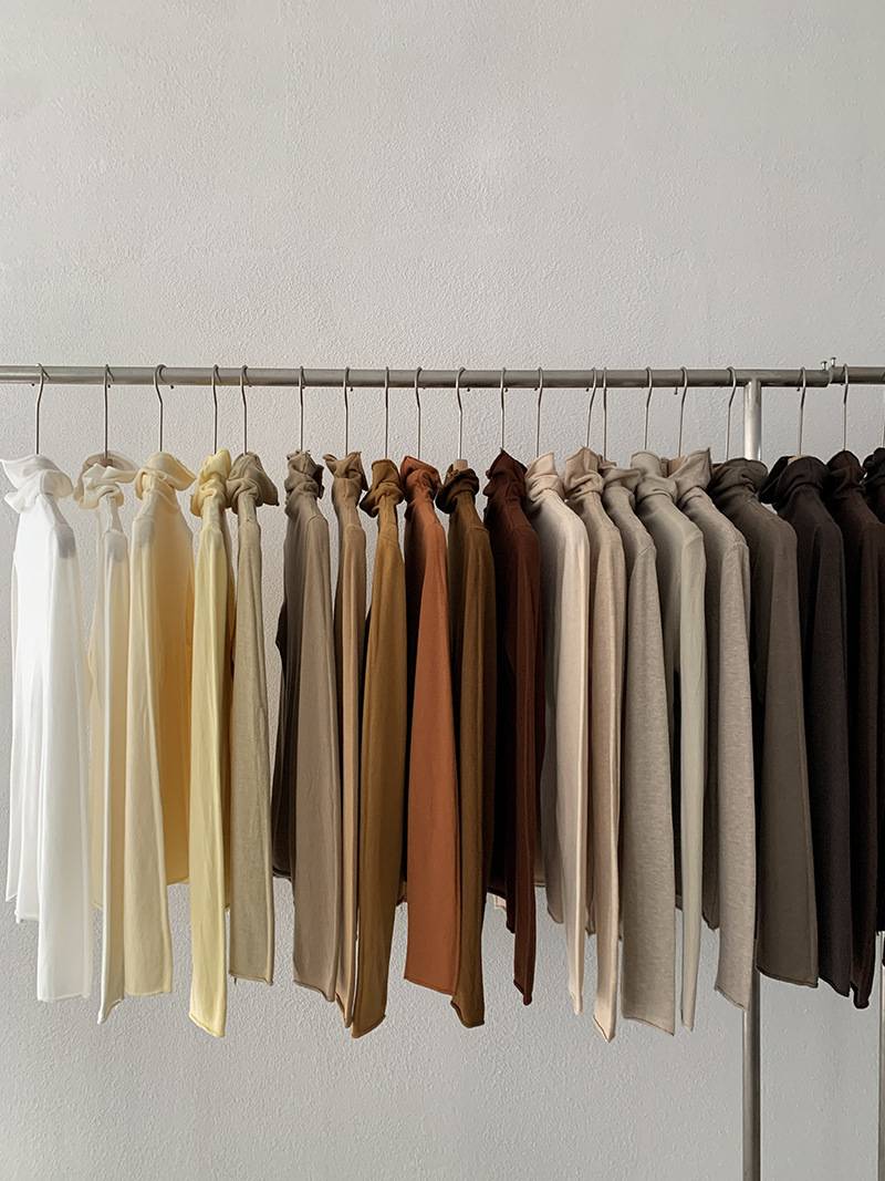 欧玛莱 柔软堆堆领纯色长袖安迪绒修身显瘦针织打底衫上衣女 4793