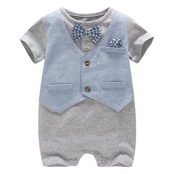 Baby Jumpsuit Summer Thin Section Male Baby Short-Sleeved Harem Newborn Gentleman Clothing Ins Style Cross-Border Children's Clothing