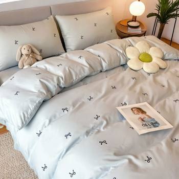 Summer-Like Ice Silk Washed Four-Piece Set, Tencel Summer Naked-Sleeping Silky Cool Feeling Student Duvet Cover Three-Piece Set, Factory Supply