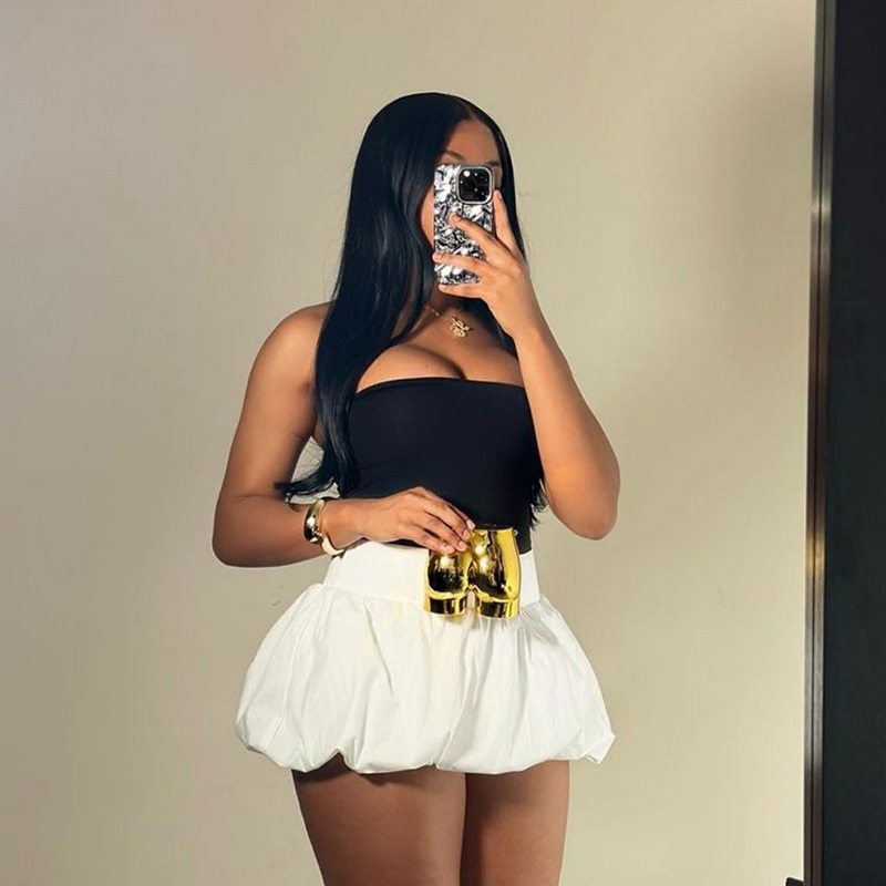 Summer Womens Bubble Skirt High Waist Solid Color Versatile Design Casual Wear for Parties or Outings Wholesale