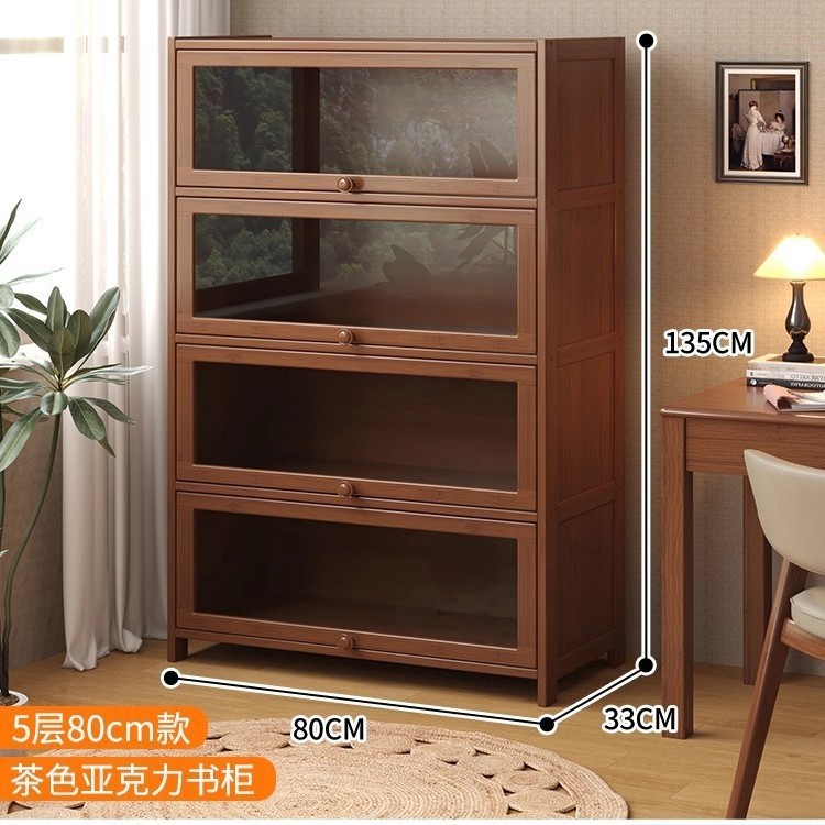 落地书架置物架客厅简易柜子储物柜多层家用美式轻奢带门防尘书柜