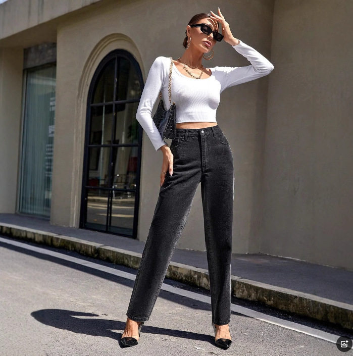 High Waisted Slim Fit Straight Leg Jeans Womens Autumn Winter Collection Casual Wear Ready to Ship
