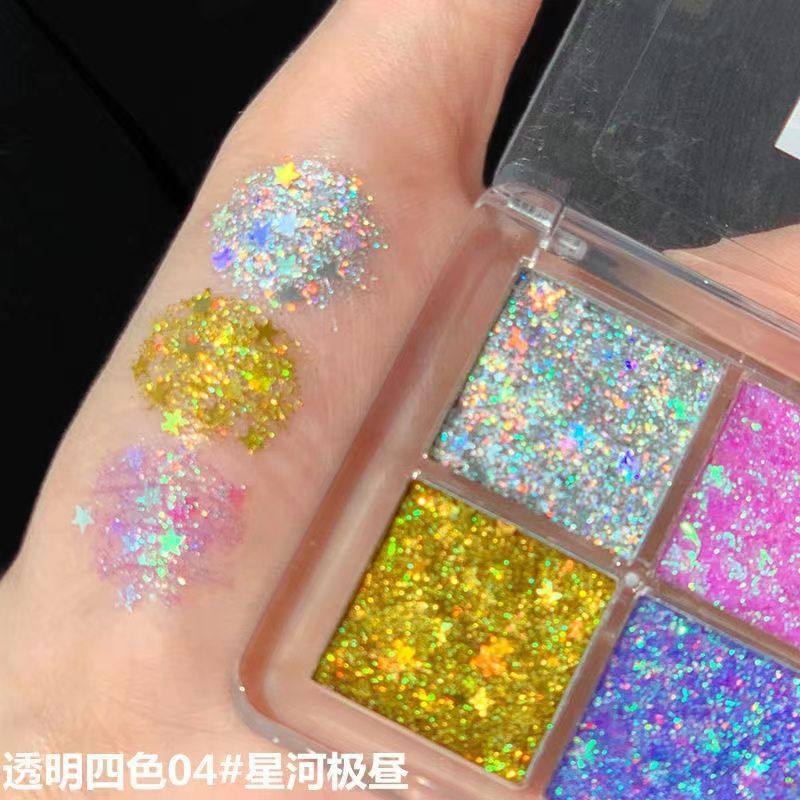 Children's Day Four-color Sequin Eyeshadow Shiny Glitter Pearlescent 4-color Eyeshadow Plate Stage Makeup Chinese-made Children's Day Color Makeup
