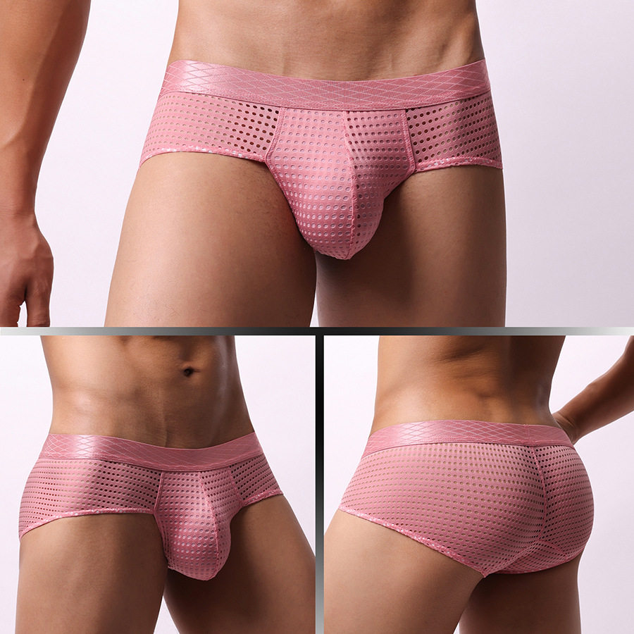 Japanese, Korean, Korean, European and American Breathable Men's Large Mesh Mesh Sexy Gay Low-Waist Wide Belt Briefs E-109