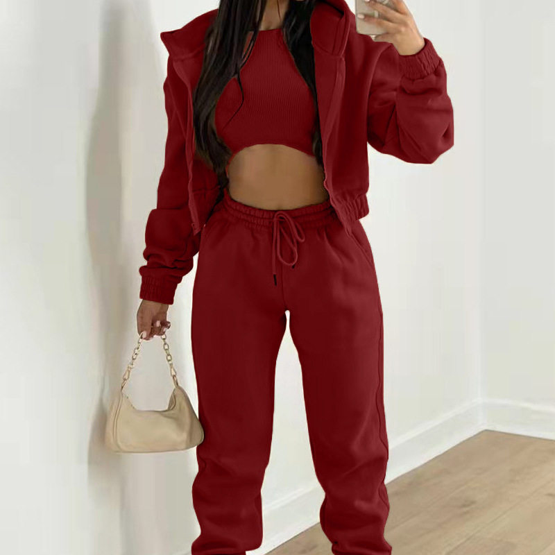 Womens Casual Sports Hoodie and Long Pants Set Solid Color Spring Collection Comfortable Fit Wholesale Available
