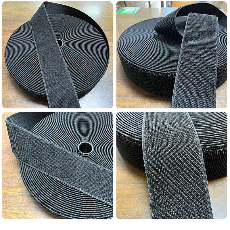 Black Nylon Elastic Band with Velcro Fastener, Sports Tie Strap, Non-Pilling Hook and Loop Tape, High Elasticity, Self-Adhesive