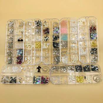Cross-border nail accessories 12 grid Crooked Heart Diamond Love Camellia claw chain nail decorations