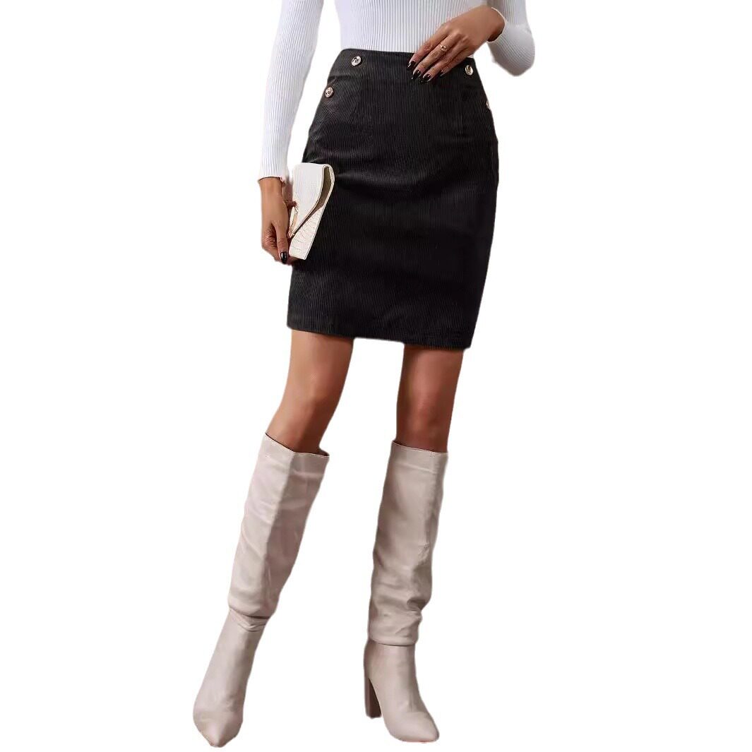 High Waisted Corduroy Midi Skirt Chic Lady Style Versatile for Casual or Formal Wear Pre Order Available